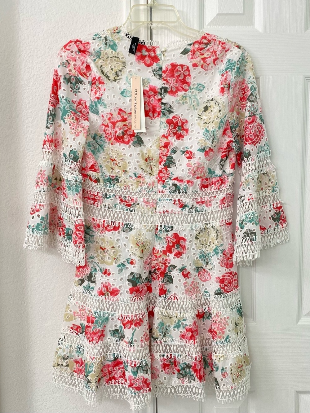 Bloomingdale’s Exclusive Floral Eyelet Lace Trim Mini Dress - Red Floral